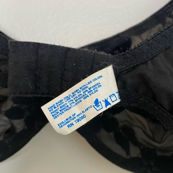 NWT Vintage Olga Black Embroidery Lacy Floral Semi Sheer Bra 34c Deadstock - Picture 5 of 7